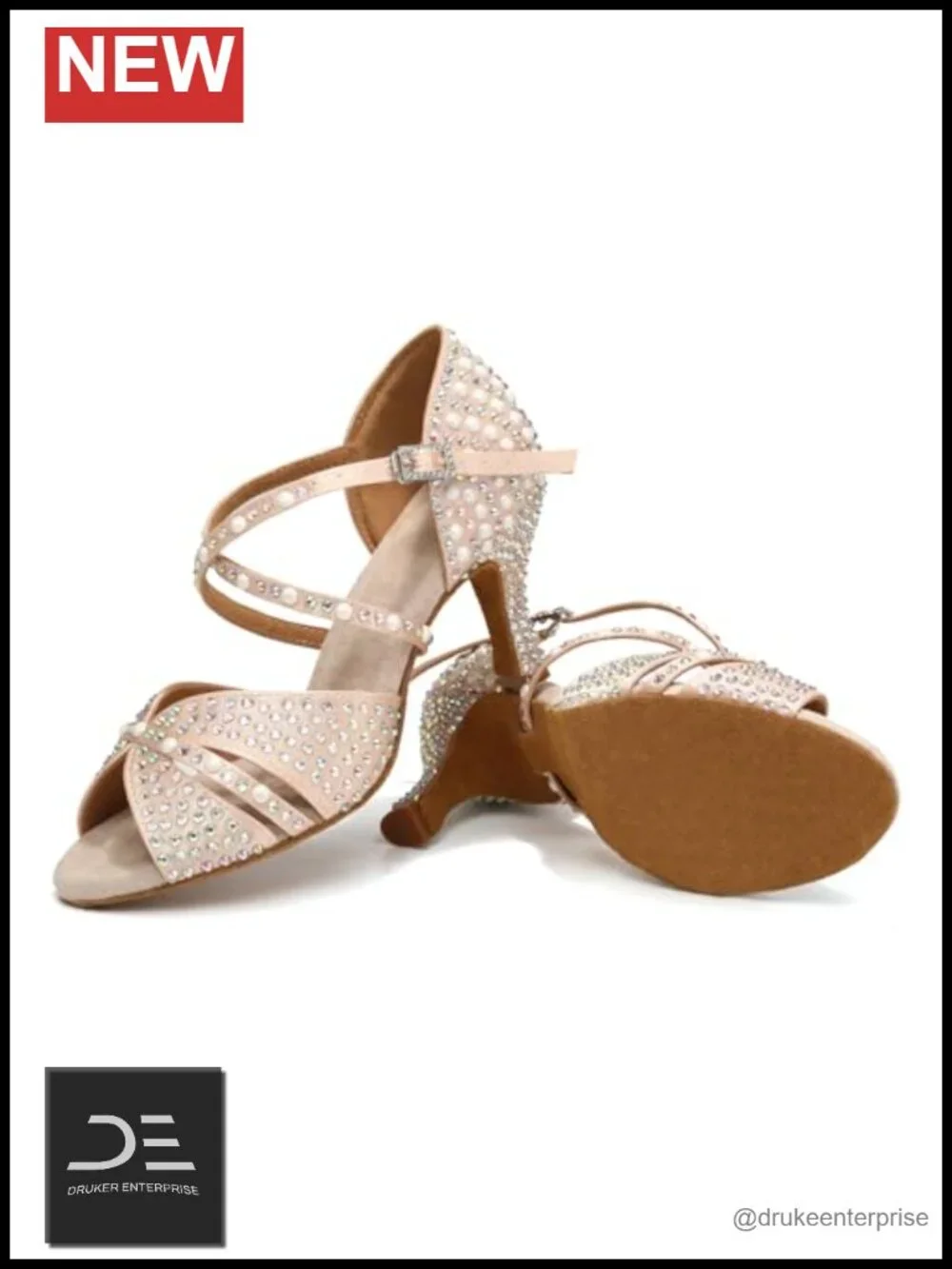 Rhinestone Satin Peep Toe Dance Shoes with Flared Heel
